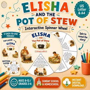 Elisha and the Pot of Stew Spinning Wheel Craft for Kids, Elisha flour miracle, Elisha Sunday School Activity, Bible Craft, Digital Download