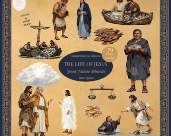 Jesus Miracles Clipart, Walking on Water, Calming the Storm, Feeding 5000 and more, Bible Story PNG, Sunday School, Kids Church, Bible Study