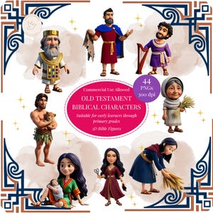 Biblical Characters Clipart Bundle, Bible Stories, Biblical People Clipart, Religious Clipart, Old Testament Clipart, 44 PNGs