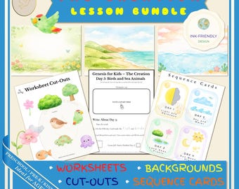 7 Days of Creation Sunday School Lesson | Printable Bible Worksheets, Coloring Pages, Sequence Cards, Old Testament Preschool Activities