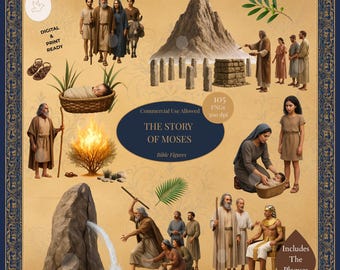 Imágenes prediseñadas de Moisés: desde su nacimiento hasta el Tabernáculo, imágenes prediseñadas de historias bíblicas, personajes del Antiguo Testamento, personajes bíblicos, recursos para la escuela dominical y el estudio de la Biblia.