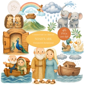 Journey Through The Bible: Noah&#39;s Ark Clipart, Old Testament Bible Story, Christian Clipart Bundle, Sunday School Digital Download