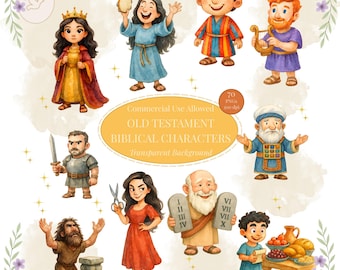 Gamla testamentets bibliska karaktärer Clipart, bibelberättelse PNG, kristen clipart för barn, söndagsskoleutskrifter, bibelundervisningsresurser