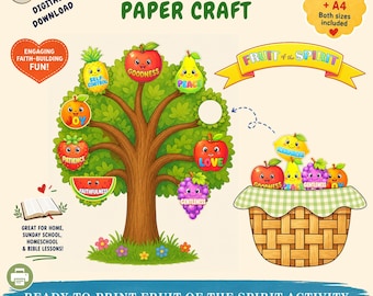 Fruit of the Spirit Bible Craft - Sunday School Activity, Interactive Homeschool Paper Craft, Bible Lesson, Printable Kids Galatians Craft