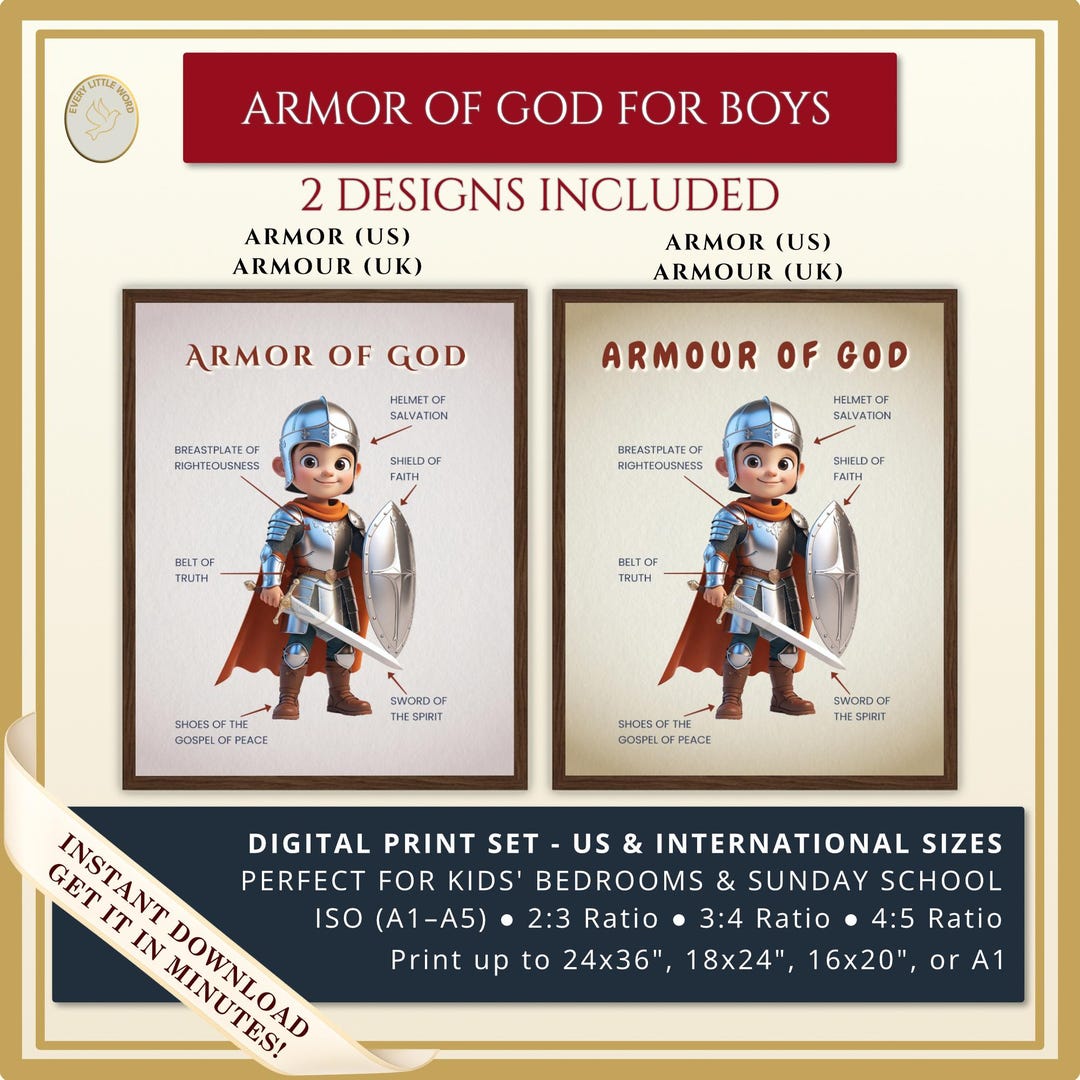 Armor of God Kids Wall Art | Christian Nursery Decor, Bible Story Print ...