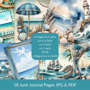 Ocean Junk Journal Pages, The Sea Junk Journal Kit, Beach Junk Journal Printable Paper and Beach Scrapbooking Pages, Vintage Junk Journal,