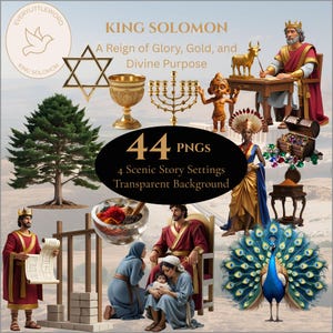 Lot de cliparts L'histoire du roi Salomon – Temple de Salomon, reine de Saba, personnages et scènes de la Bible de l'Ancien Testament, histoires de la Bible PNG