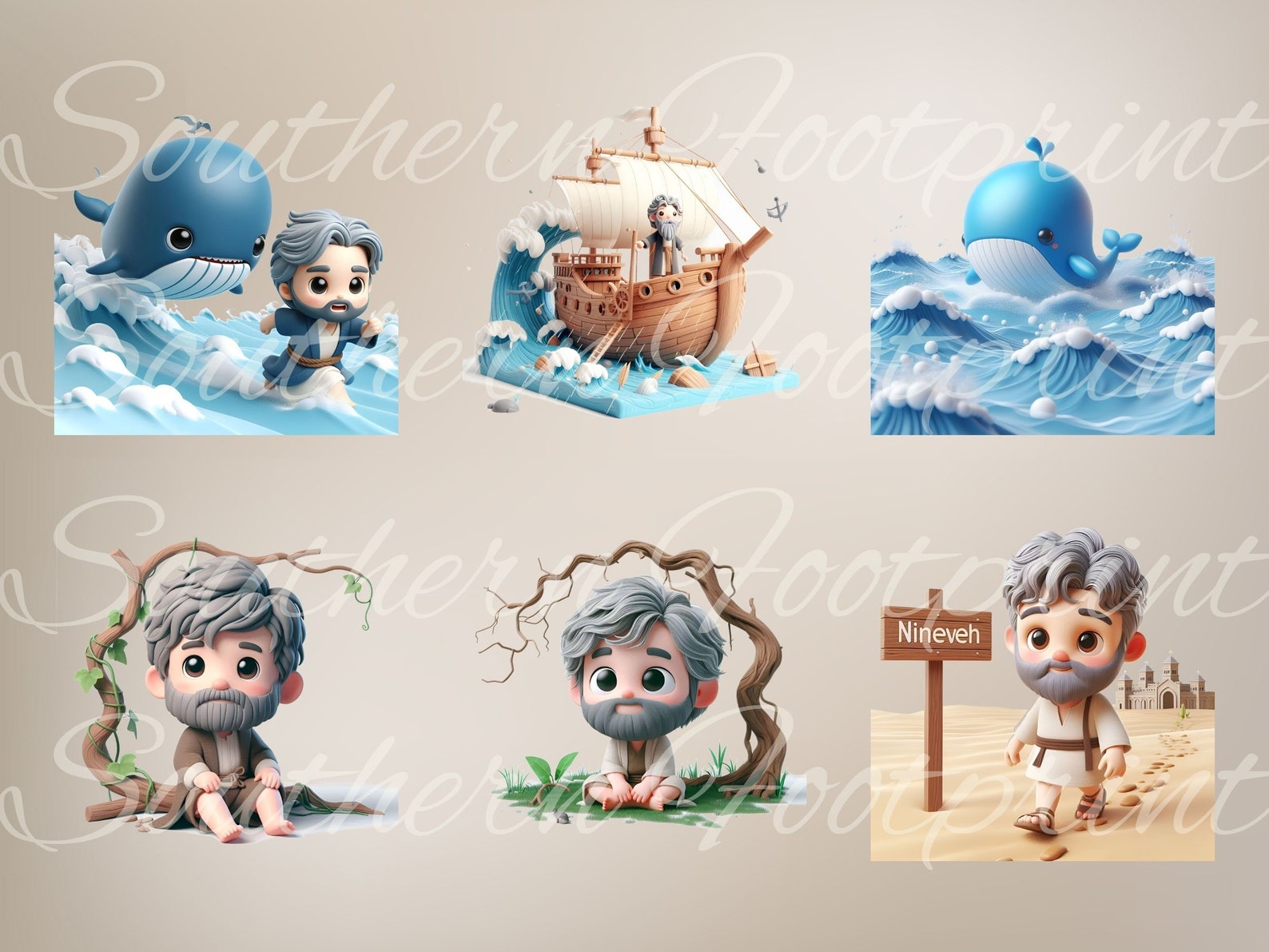 Jonah and the Whale Children's Clipart Bundle, Digital Download, Bible ...