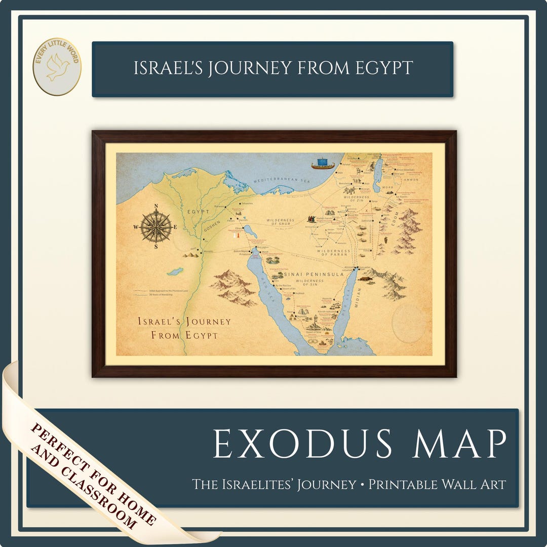Exodus Map Printable, Israel's Journey From Egypt, Bible Map Art, Old ...
