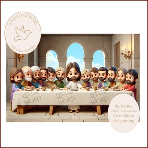 Arte de pared de La última cena en estilo de dibujos animados / Decoración cristiana para guardería, impresión de historia bíblica, póster para aula de escuela dominical, regalo religioso