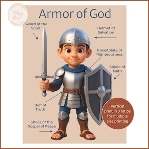 Armor of God Kids Wall Art | Christian Nursery Decor, Bible Story Print, Sunday School Poster, Religious Gift, Digital Download for Boys
