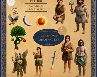 Skapelse och Adam och Eva Clipart, Gamla testamentets PNG-bilder, utskrivbara bibelberättelser, Första Moseboken Clipart, söndagsskola och kristet hantverk