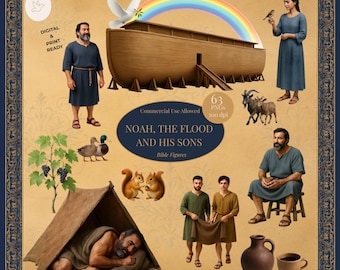 Noahs Arche Bibelgeschichte Clipart, The Flood, Noah & Sons, Genesis Clipart PNGs, alttestamentarische Bibelfiguren, Sonntagsschule Printables