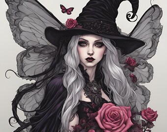 Goth Rose witch cross stitch PDF for immediate download, Goths will love this pattern, great for a gift for someone who loves to xstitch
