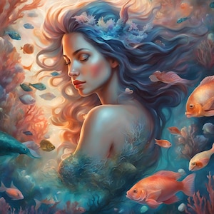 Mermaid Zara cross stitch pattern 2 PDF files for immediate download after purchase, pattern keeper. Plus high resolution .png of artwork.