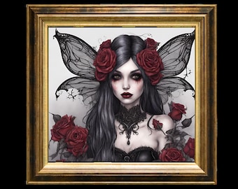 Gothic rose fairy cross stitch pattern PDF download, Goths will love this.