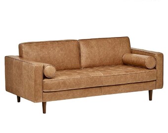 Mid-Century Modern Tufted Leather Sofa