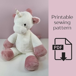 Uma Unicorn stuffed animal sewing pattern, unicorn plush pattern, dollmaking pattern, pdf sewing pattern, digital download sewing pattern