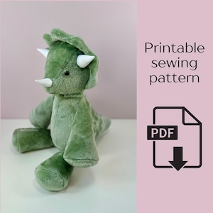 Triceratops Stuffed Animal Sewing Pattern: Tina Dinosaur Plush (PDF Pattern)