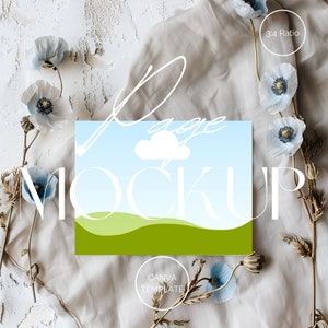 Canva Flat Lay Mockup | Azul empoeirado | Floral Flat Lay | 3:4 Página Flat Lay | Paisagem Horizontal Mockup | Elegante flat lay mockup | PA-DB-03C