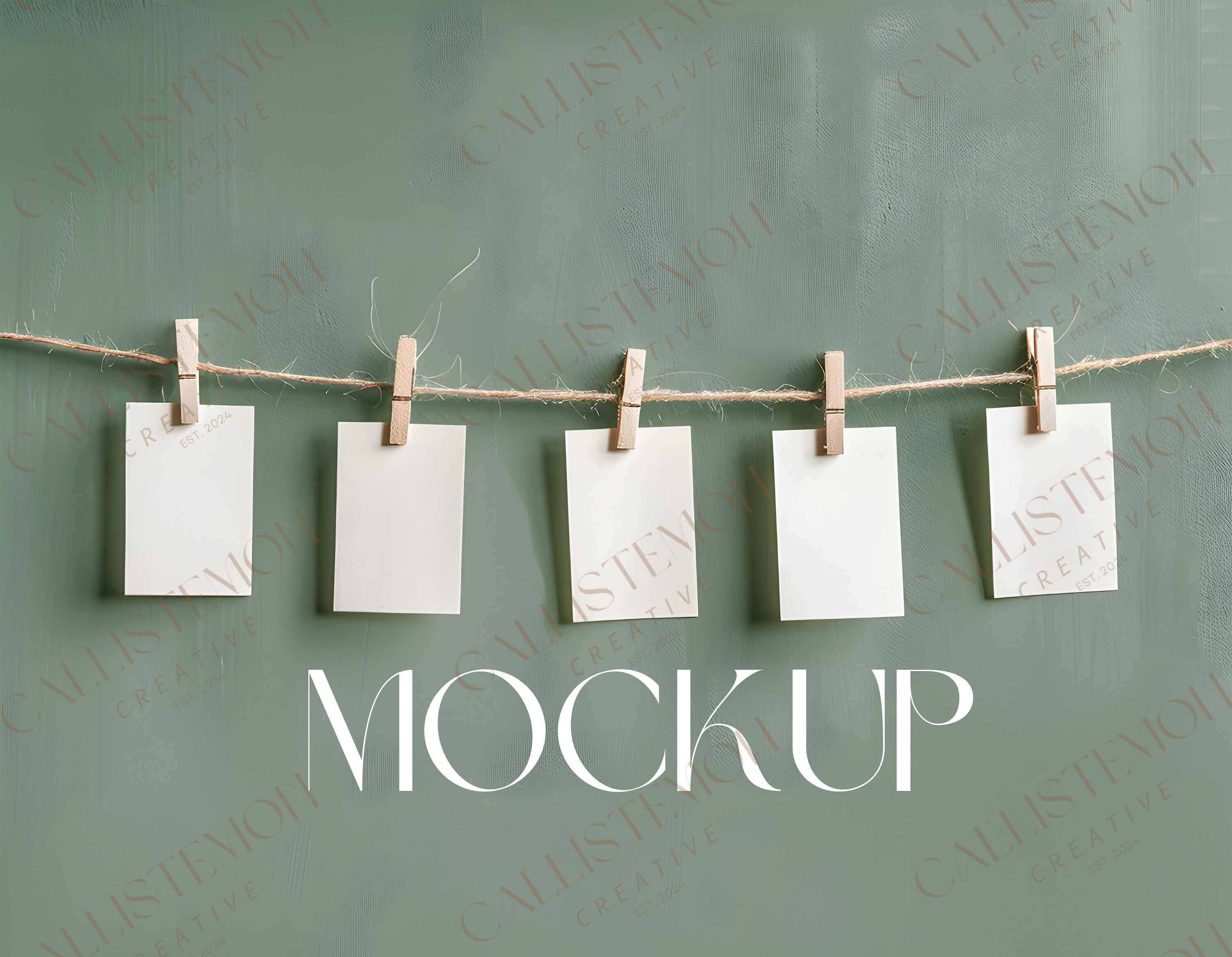 Seating Card Mockup Hanging Sage Green Wall Photoshop PSD Mockup ...