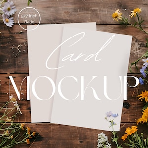5x7 Cartão Mockup | Floral Flat Lay Mockup | Convite de casamento mockup | Cartão de agradecimento mockup | Wildflowers Timber | PA-WW-01A