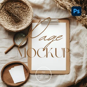 Montessori Schreibtisch Mockup, minimale Natur Flatlay für Lernkarten, A4 Papier Mockup für Arbeitsblätter, Boho digitale Produktdarstellung | PA-MO-001