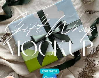 Canva Christmas Gift Wrap Mockup | Wrapping Paper Mockup | Green Gift Box Mockup | Wrapped Present Mockup | Wrapped Gift Mockup  WR003 - 03C