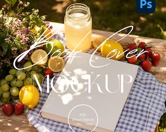 Rustic Picnic Book Cover Mockup, Hardcover Journal Mockup, Modern boho Novel Mockup, 4x5 Planner Cover Mockup, Diary Cover Mockup | PA-PI-02