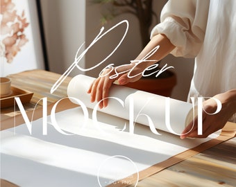 Poster mockup with Hands | Poster mockup with person | Flat Lay mockup | Photoshop Photopea Mockup PSD | Modern Minimal | AR-WH-001