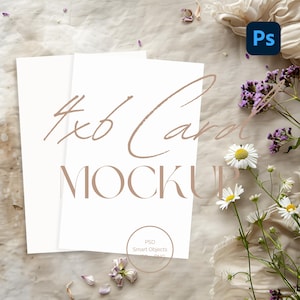 4x6 Cartão Mockup | Linho Minimalista Flat Lay | Convite, Cartão de Saudação, Obrigado, RSVP, Imprimível, Papelaria, Modelo de Casamento | PA-LI-1F