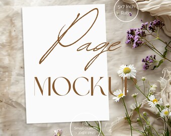 5x7 Card Mockup | 5x7 Page Mockup | Linen Background Mockup | Floral Mockup | PSD Smart Objects | Greeting Card Mockup | FL005 - 01A