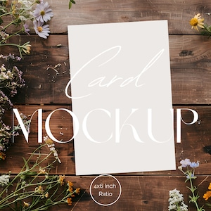 4x6 Mockup de cartão | Mockup floral flat lay | Mockup de convite de casamento | Mockup de cartão de agradecimento | Mockup de página | Wildflowers Timber | PA-WW-01E
