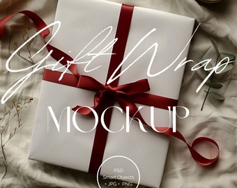 Red Gift Wrap Mockup | Wrapping Paper Mockup | Gift Box Mockup | Wrapped Present Mockup | Wrapped Gift Mockup | Christmas Mockup |WR007 - 01