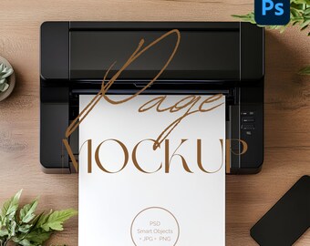 A4 Page Mockup - Printer Mockup - PSD Printer Mockup - Desk Printer Mockup - Poster Mockup - Vertical Poster - Printing Page Mockup PR-GR-03