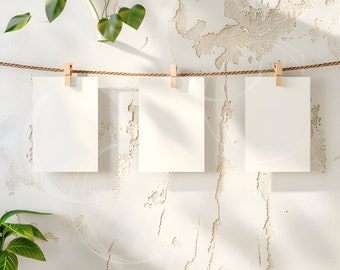 5x7 card mockup | Three card mockup | Hanging cards on pegs | Cards on pegs mockup | Minimal Mockup | Rustic mockup | Flash Cards HC001 - 03