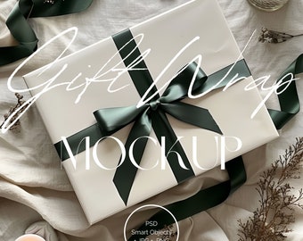Christmas Gift Wrap Mockup | Wrapping Paper Mockup | Green Gift Box Mockup | Wrapped Present Mockup | Wrapped Gift Mockup | WR003 - 03