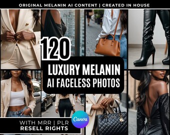 120 Luxus Melanin Faceless AI Stock Fotos mit MRR | Faceless Marketing Fotorollen | Social Media Marketing Instagram | Melanin Fotos