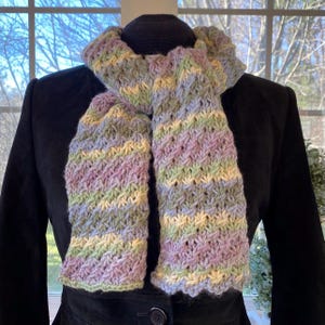 Hand Knit Pastel Scarf ~ Unique Stitching!