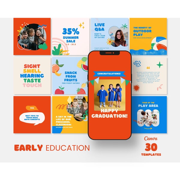 Canva Instagram templates for Early Education (teacher, pre school, education, elementary, kid, child development, social media)