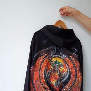 Hand-Painted Dragon Print Hoodie, Unique Dragon Artwork for Cozy Casual Wear, Perfect Gift for Fantasy Lovers, Unique Gifts for Best Friend