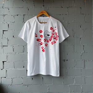 St Valentine Tee with Heart And Kisses Design, Valentine&#39;s Gift Shirt, Heart Design Love T-shirt, Romantic Gift Tee, Unique Gift