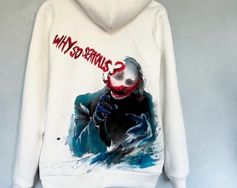 Sudadera con capucha del Joker pintada a mano, sudadera gótica urbana, jersey artístico personalizado del Joker, chaqueta unisex de algodón jersey, regalo artístico para vestir