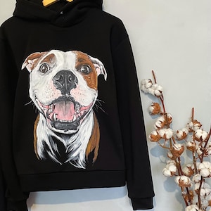Staff Terrier Custom Design Hoodie, Artistic Hand-Painted Sweatshirt for Dog Lovers, Ideal Gift for Dog Mom, Dog Owner Custom Hoodie