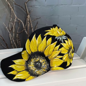 Gorra de girasol personalizada pintada a mano, gorra de béisbol con arte floral, gorra de algodón unisex ajustable, regalo personalizado, gorra artística única para usar.