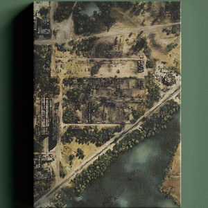 STALKER 2: Tsjernobyl-kaart canvaskunst, muurdecoratie – luchtfoto verlaten kerncentrale, cadeau voor gamefan of urban Explorer in olieverfstijl