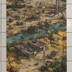 STALKER: Póster con el mapa de la zona de Chernóbil, decoración de pared: zona abandonada, pintura al óleo, regalo para gamers, amantes de la naturaleza o exploradores urbanos.
