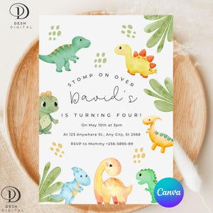 Editable Dinosaur Birthday Invitation Set: Animated Party Tag (Digital Download)