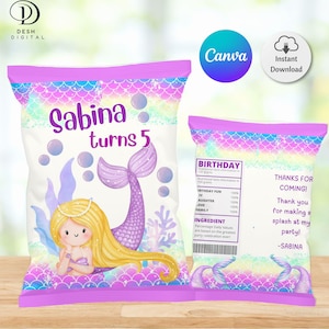Mermaid Birthday Chip Bag Template: Under the Sea Party Favor (A4 PDF Download