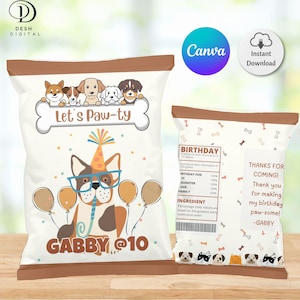Puppy Birthday Chip Bag Template: Editable Dog Party Favor (A4 Digital Download)